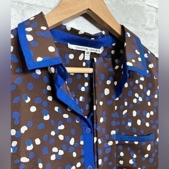 3/$30 _ COLLECTIVE CONCEPTS | dark brown shift dress blue polka dots Medium - Picture 5 of 10